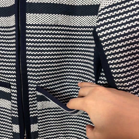 J Crew Striped Knit Jacket Women 6 Navy White Lady Cropped Zip Preppy Nautical - Picture 5 of 12